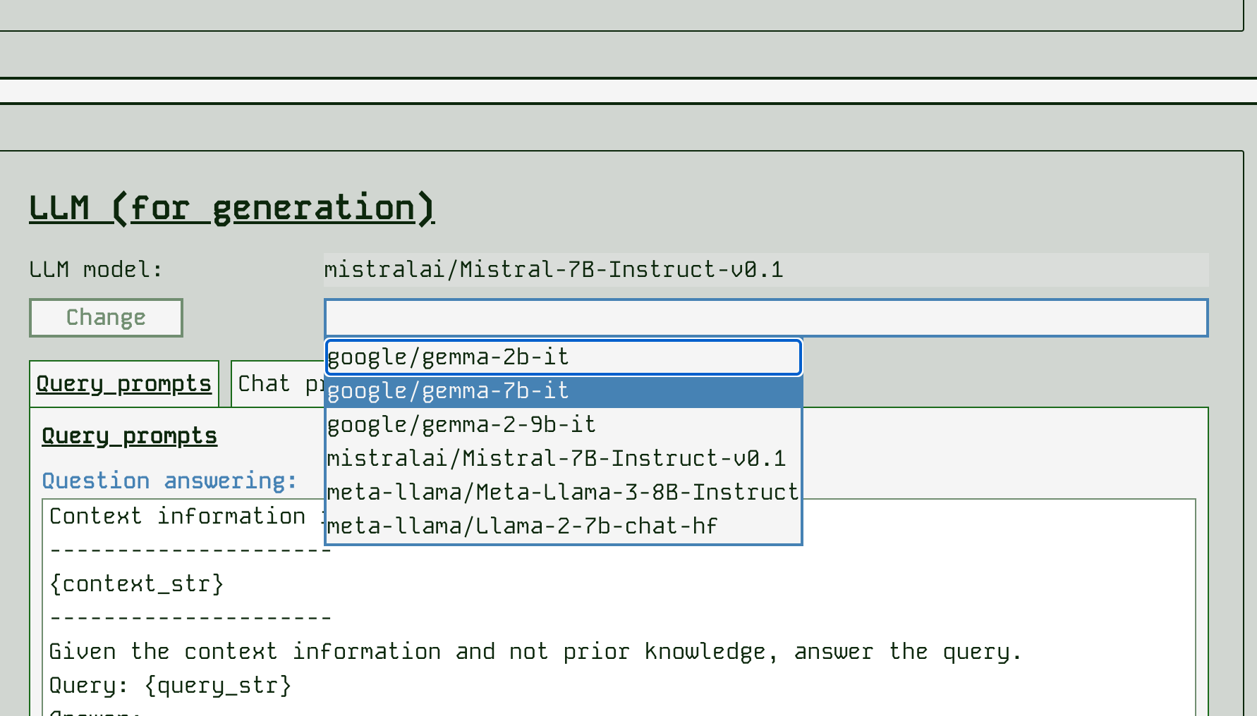 Controls to change the LLM