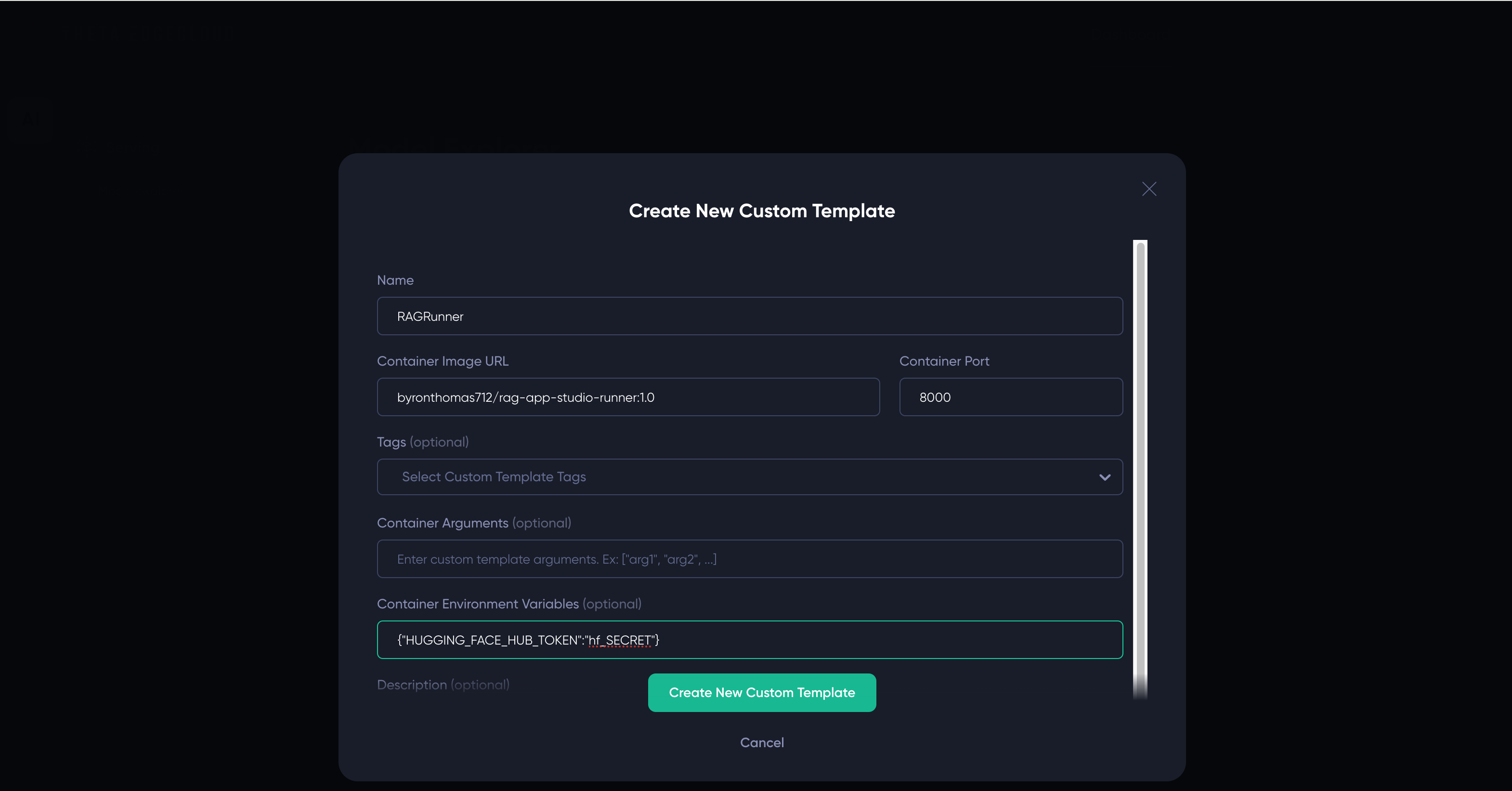 Details to set up the builder template in Theta EdgeCloud