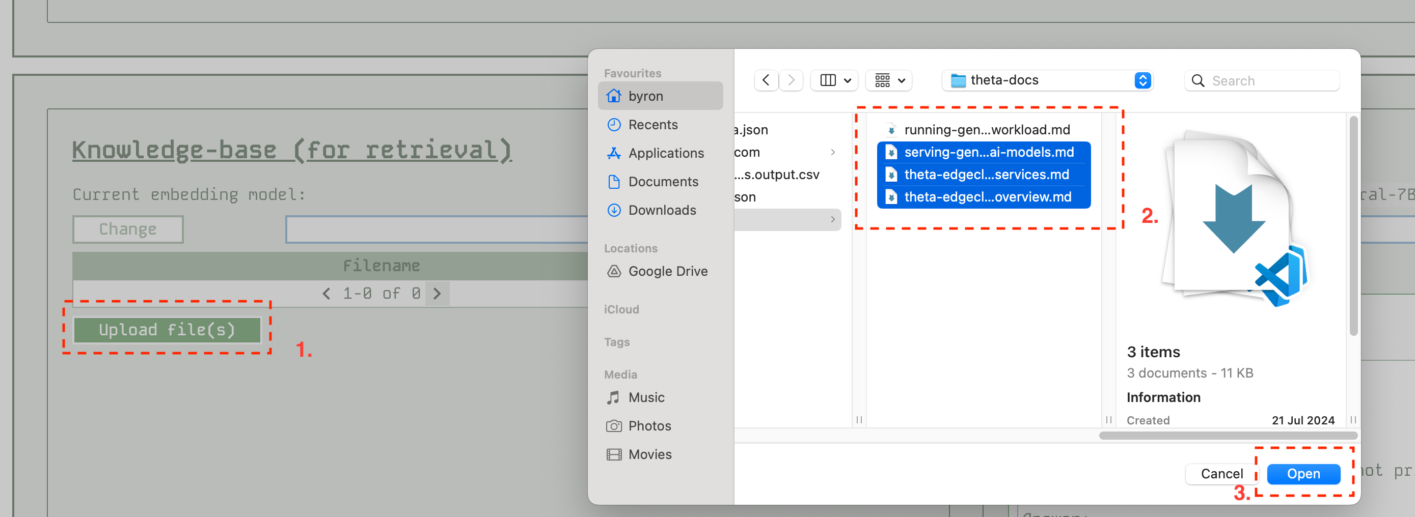Selecting documents to upload